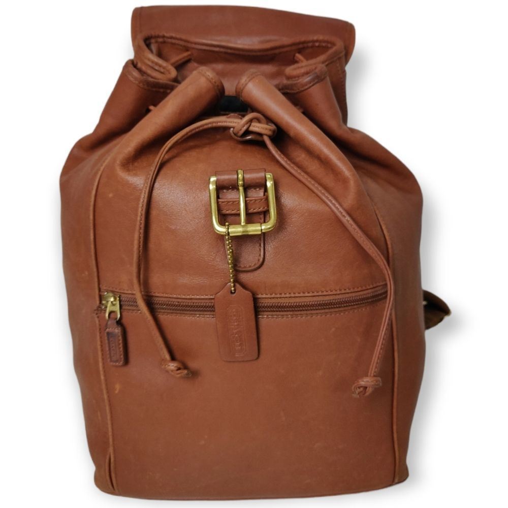 💥XL COACH TAN BROWN GENUINE LEATHER BACKPACK SHOULDER BAG CARRY ALL - Picture 6 of 10